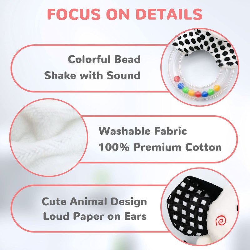 XIXILAND Baby Rattles 0-6 Months Newborn Toys Infant Toys 0-6 Months Rattles for Babies 0-6 Months Baby Toys 0-6 Months  Black and White High Contrast Baby Toys for Newborn 0 3 6 9 12 Months Girls Boys - Image 4
